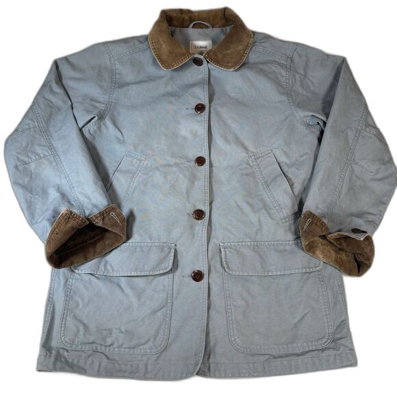 Vintage LL Bean Chore Barn Jacket Womens M Blue Barn Coat Corduroy Collar Lined - Picture 1 of 10